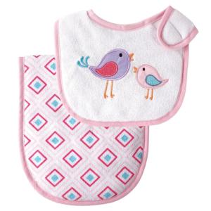 imageLuvable Friends Bib and Burp Cloth Set Pink BirdsPink Birds