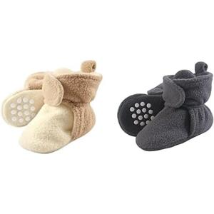 imageLuvable Friends Boy Cozy Fleece Booties 2Pack Cream Tan Charcoal 1218 Months