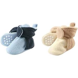 imageLuvable Friends Boy Cozy Fleece Booties 2Pack Light Blue Navy Cream Tan 612 Months