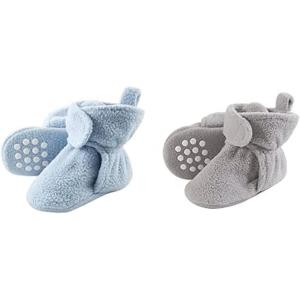 imageLuvable Friends Boy Cozy Fleece Booties 2Pack Light Blue Neutral Gray 06 Months