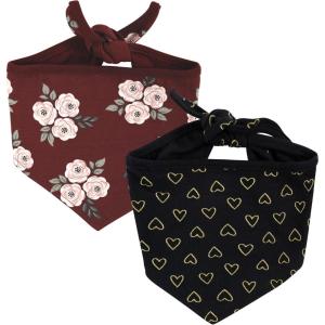 imageLuvable Friends Dog Reversible Pet Dog and Cat Bandana Bibs 2pk Botanical Leopard One SizeBurgundy Floral Hearts