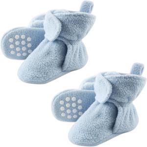 imageLuvable Friends Fleece Toddler Non Skid Slipper Booties 2 PackLight Blue