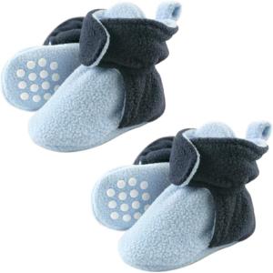 imageLuvable Friends Fleece Toddler Non Skid Slipper Booties 2 PackLight BlueNavy