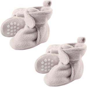 imageLuvable Friends Fleece Toddler Non Skid Slipper Booties 2 PackLight Gray