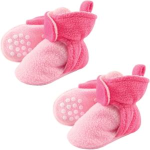 imageLuvable Friends Fleece Toddler Non Skid Slipper Booties 2 PackLight PinkDark Pink