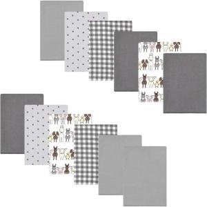imageLuvable Friends Hudson Baby Flannel Burp Cloths 12pk SetFarm Pals Gray