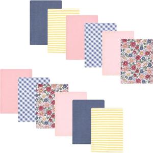 imageLuvable Friends Hudson Baby Flannel Burp Cloths 12pk SetPink Blue Floral
