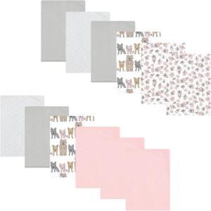 imageLuvable Friends Hudson Baby Flannel Burp Cloths 12pk SetWoodland Bloom Pink
