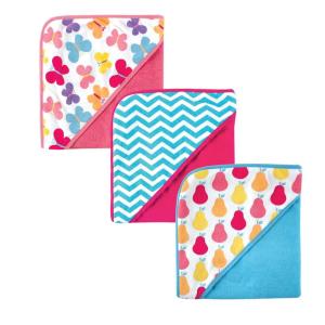 imageLuvable Friends Print Hooded Towels Pink Butterflies 3 CountPink Butterflies