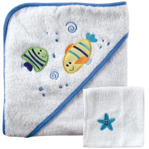 imageLuvable Friends Unisex Baby Cotton Hooded Towel and Washcloth Floral One SizeBlue