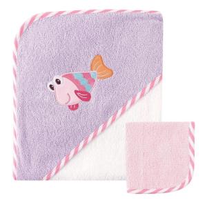 imageLuvable Friends Unisex Baby Cotton Hooded Towel and Washcloth Floral One SizeFish