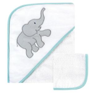 imageLuvable Friends Unisex Baby Cotton Hooded Towel and Washcloth Floral One SizeGray Elephant