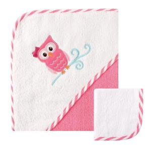 imageLuvable Friends Unisex Baby Cotton Hooded Towel and Washcloth Floral One SizeOwl