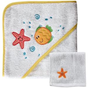 imageLuvable Friends Unisex Baby Cotton Hooded Towel and Washcloth Floral One SizeYellow