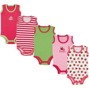 imageLuvable Friends Unisex Baby Cotton Sleeveless BodysuitsPink Strawberry 5pack