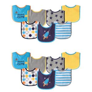 imageLuvable Friends Unisex Baby Cotton Terry Drooler Bibs with PEVA Back Pink Balloon 14Piece One SizeBlue Rocket 14piece