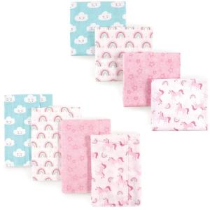 imageLuvable Friends Unisex Baby Cotton Flannel Burp Cloths and Receiving Blankets 8Piece Pink Dots One SizeRainbow