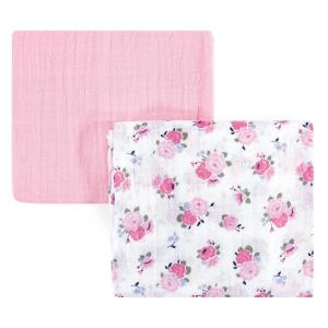 imageLuvable Friends Unisex Baby Muslin Cotton Swaddle Blanket Basic Mint Elephant One SizeFloral 2pack