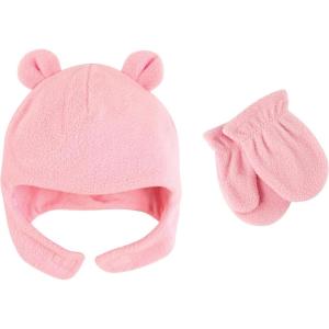 imageLuvable Friends Baby Girls Beary Cozy Hat and Mitten SetLight Pink Toddler
