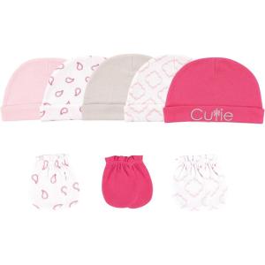 imageLuvable Friends Baby Girls Cotton Caps and Scratch MittensCutie