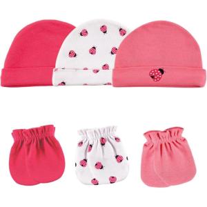 imageLuvable Friends Baby Girls Cotton Caps and Scratch MittensLadybug