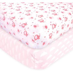 imageLuvable Friends Unisex Baby Fitted Crib Sheet Pink Chevron Dot One SizeGirl Basic Elephant