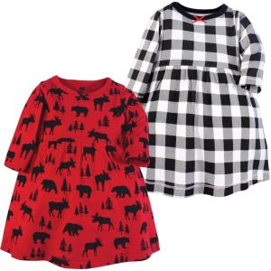 imageLuvable Friends Hudson Baby LongSleeve Dresses 2pkForest Critters Red