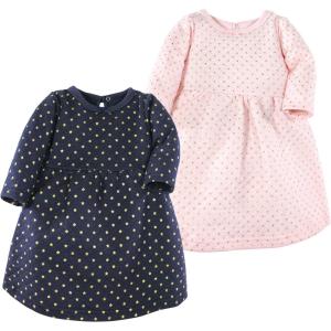 imageLuvable Friends Hudson Baby LongSleeve Dresses 2pkMetallic Navy Dots