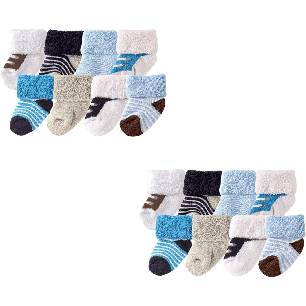 imageLuvable Friends Unisex Baby Crew Socks 6PackBlue Brown 16piece