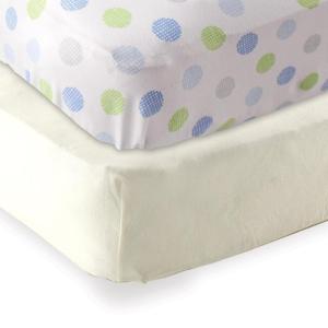 imageFitted Crib Sheet 2PackEcruBlue Crosshatch