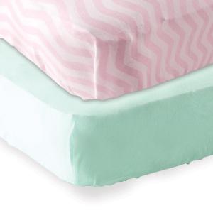 imageFitted Crib Sheet 2PackMintPink Chevron