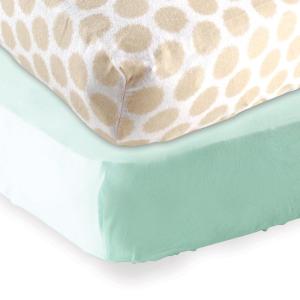 imageFitted Crib Sheet 2PackMintTan Dots