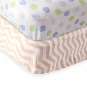 imageFitted Crib Sheet 2PackTan ChevronBlue Crosshatch