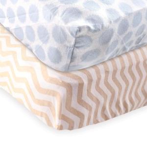 imageFitted Crib Sheet 2PackTan ChevronBlue Dots