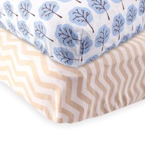 imageFitted Crib Sheet 2PackTan ChevronBlue Tree