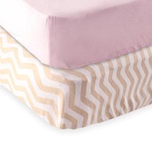 imageFitted Crib Sheet 2PackTan ChevronPink