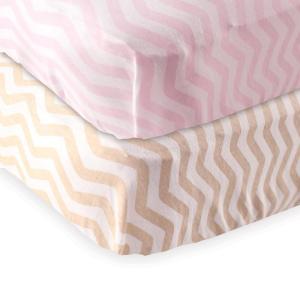 imageFitted Crib Sheet 2PackTan ChevronPink Chevron