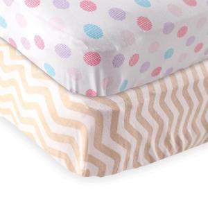 imageFitted Crib Sheet 2PackTan ChevronPink Crosshatch