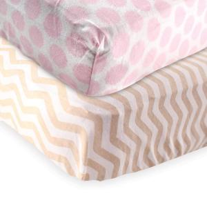 imageFitted Crib Sheet 2PackTan ChevronPink Dots