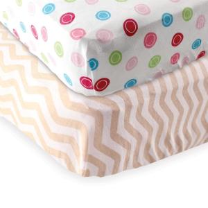 imageFitted Crib Sheet 2PackTan ChevronPink Geo