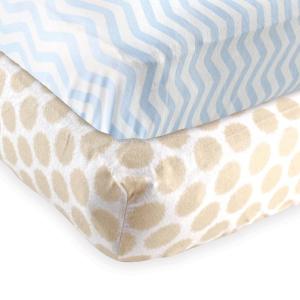imageFitted Crib Sheet 2PackTan DotsBlue Chevron