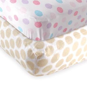 imageFitted Crib Sheet 2PackTan DotsPink Crosshatch