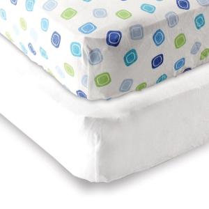 imageFitted Crib Sheet 2PackWhiteBlue Geo
